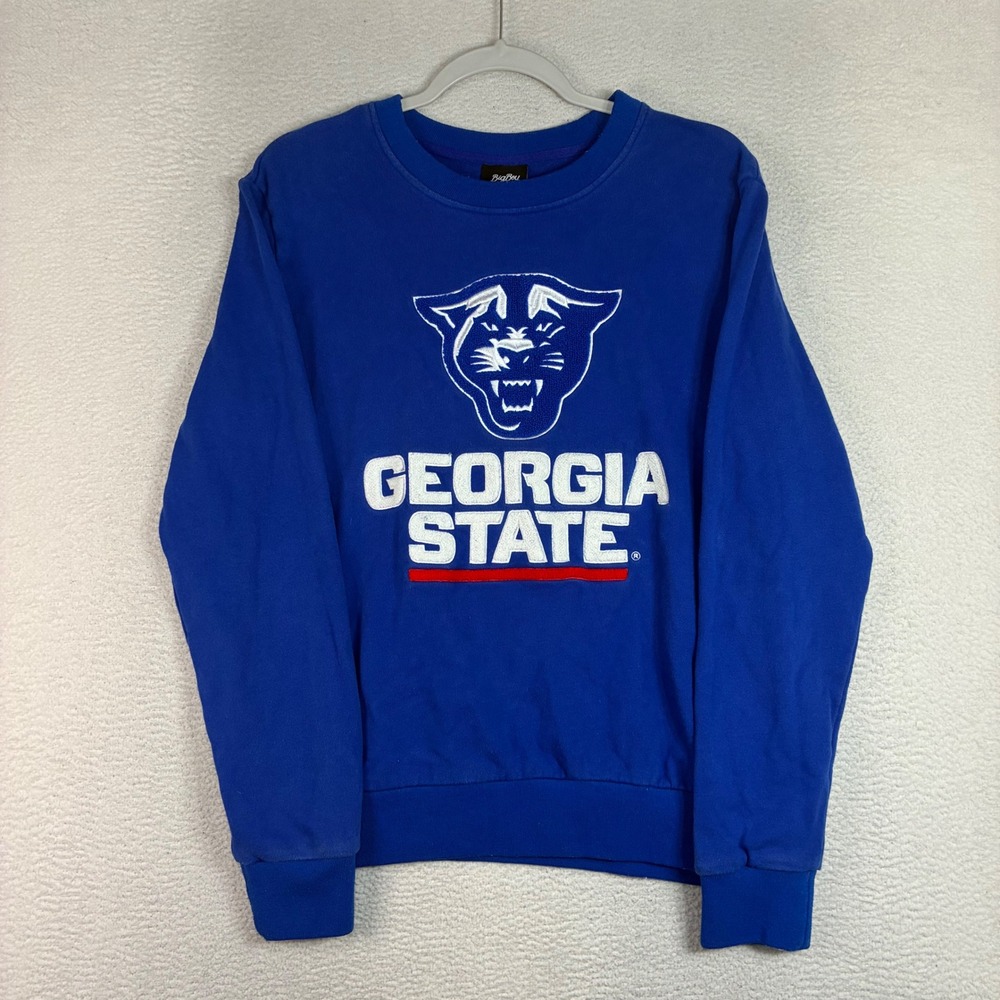 Y2K Georgia State Crewneck Sweatshirt Men S Blue Pullover Puff Print GSU